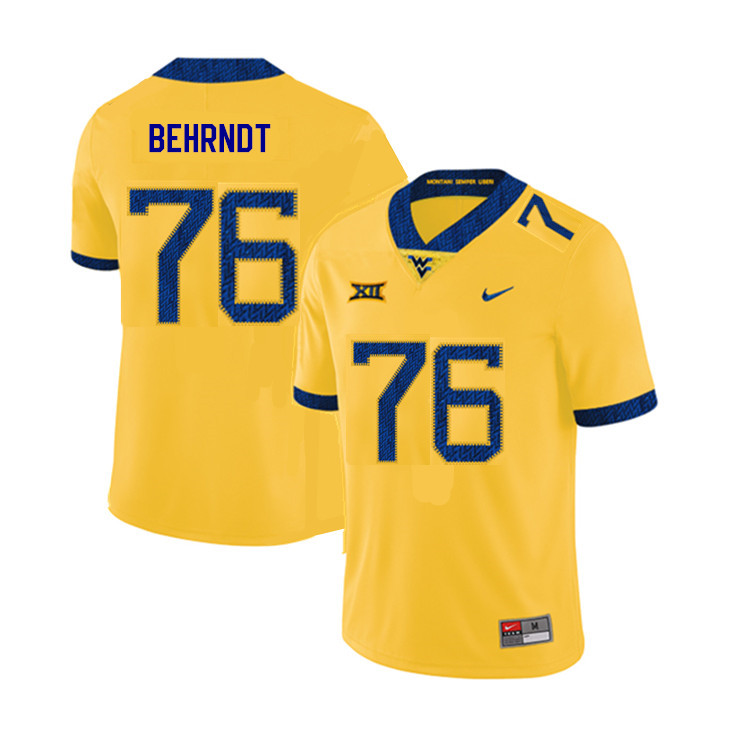 NCAA Men's Chase Behrndt West Virginia Mountaineers Yellow #76 Nike Stitched Football College 2019 Authentic Jersey TD23B67OF